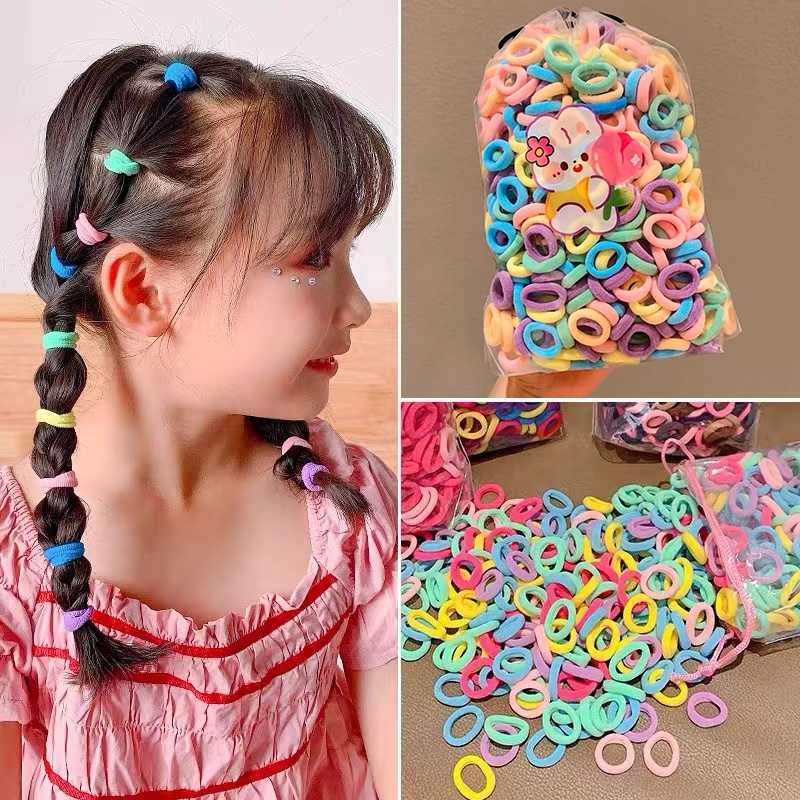 Set 100 / 200 / 300 Dây Buộc Tóc Co Giãn Nhiều Màu Dễ Thương Cho Bé