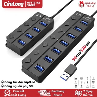Bộ chia cổng usb otg hub usb 3.0 cổng usb mở rộng đầu chia usb 1 ra 4 và 7 dây dài cổng công tắc nguồn phụ đèn led