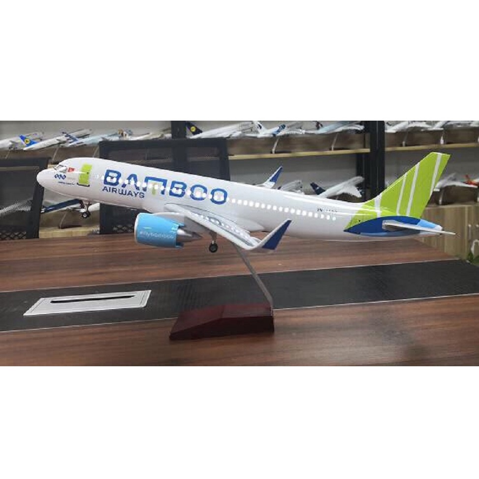 Mô hình máy bay Bamboo Airways 47 cm có đèn led bánh xe cao cấp