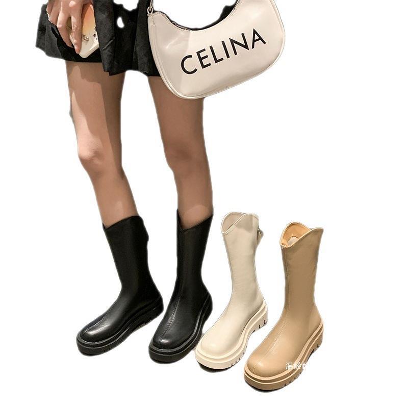 Giày Bốt martin Đế Dày Màu Trơn Có Khóa Kéo Sau Phong Cách Hàn Quốc Thời Trang Thu Đông Hàng Mới 2023