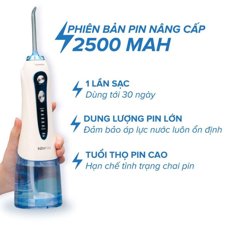 Máy tăm nước H2OFloss cao cấp  HF-9P chống thấm nước, tặng túi vải du lịch  ACSTORE247