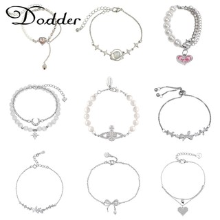 Dodder Vòng Tay Bạc Đính Đá Zircon Ngọc Trai Thời Trang Cho Nữ