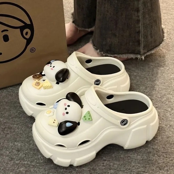 Dép Sục Cross Đế Bánh Mì Nam Nữ Cao 3cm Sticker Hình Chó Chất Liệu EVA Nhẹ Êm, Trend Thu Đông 2023