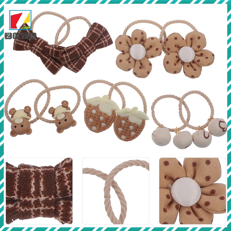 Set 5 Cặp Dây Buộc Tóc Đính Nơ Dễ Thương Cho Bé Gái