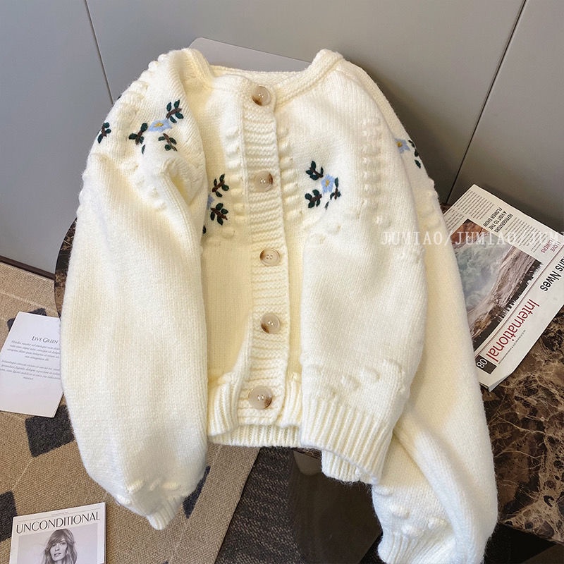 Skms Áo Khoác cardigan Dệt Kim Tay Dài Cổ Tròn Thêu Họa Tiết Thời Trang Thu Đông 2023