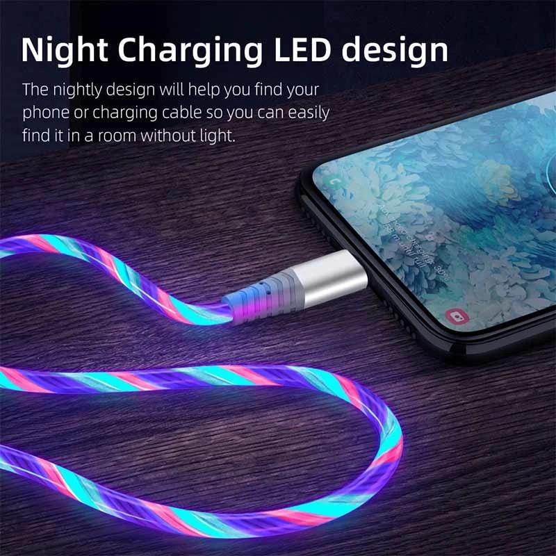 Dây Cáp Sạc Nhanh micro usb type c 3a Có Đèn led Phát Sáng Cho iphone samsung xiaomi oppo huawei