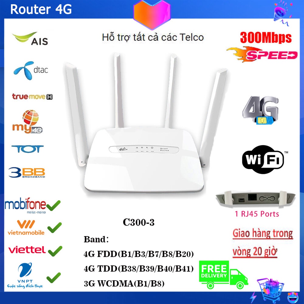 Router 4G, lắp sim vào là dùng được ngay không cài đặt, Có thể cắm dây mạng LAN 4G/3G WiFi 4G, Router Wifi 4G không dây