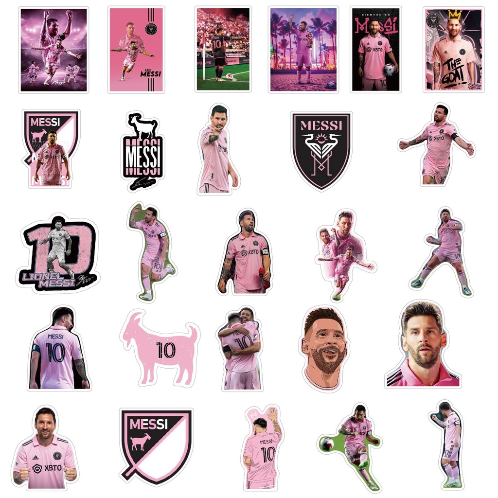 Bộ 50 Miếng Dán Chống Thấm Nước Họa Tiết graffiti inter miami cf lionel messi Cho Mũ Bảo Hiểm Xe Đạp