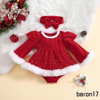 Set 2 món đầm sequin tay dài ngôi sao giáng sinh + băng đô dễ thương cho bé gái