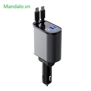 Tẩu Sạc Nhanh 2 Cổng usb c Có Dây Cáp Rút Tiện Lợi Cho Xe Ô Tô