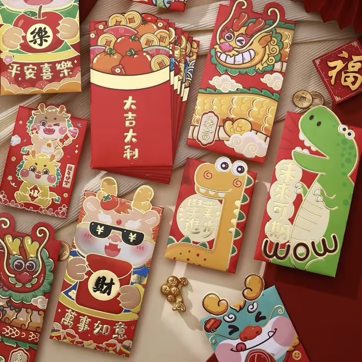 Set 6 Bao Lì Xì Hình Rồng Đỏ May Mắn Cho Năm Mới 2024