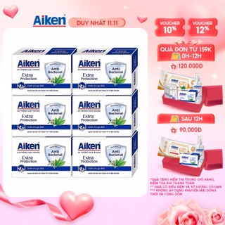 Aiken Combo 6 Xà Phòng Sạch Khuẩn Chiết Xuất Trà Xanh Thiên Nhiên 90G/hộp