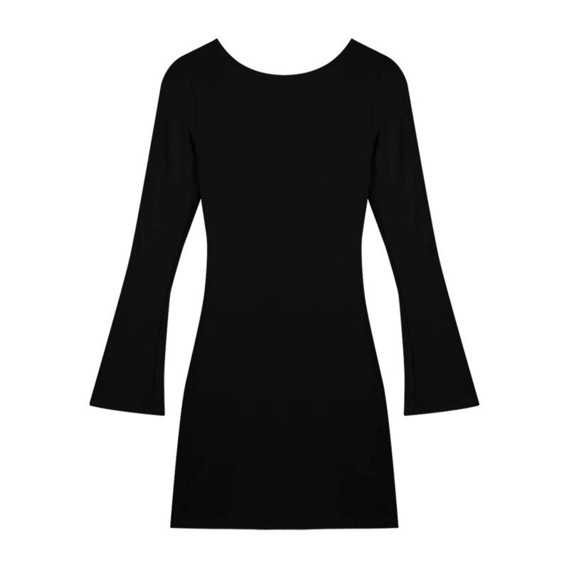 Đầm Đen Tay Dài Hở Lưng Ôm Dáng Phong Cách Mùa Thu Thuần Khiết
