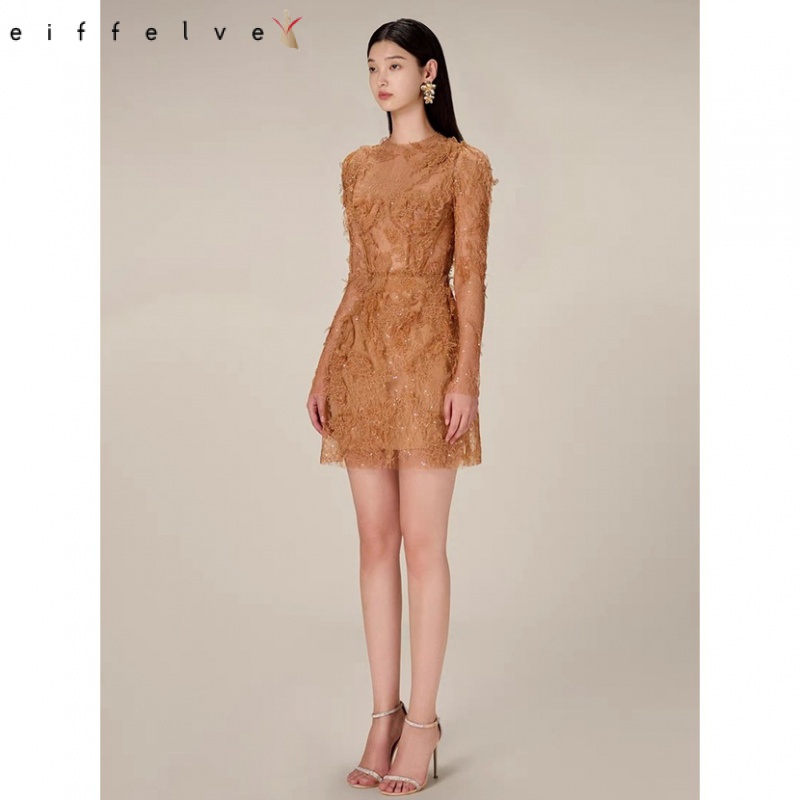 DĐầm tay dài phối ren ôm eo phong cách vintage thời trang cho nữ