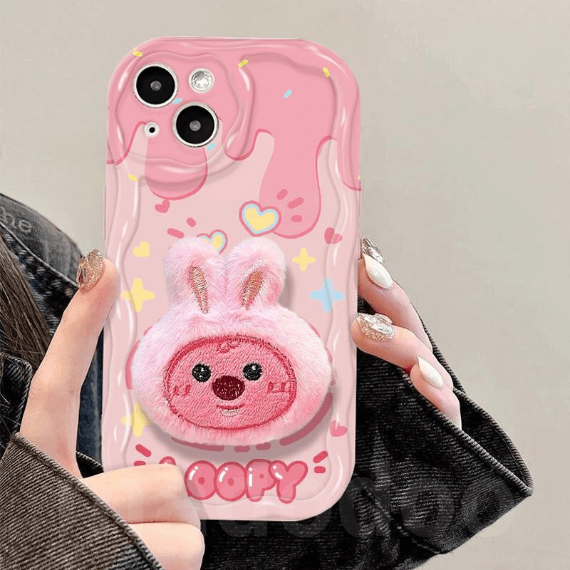 Ốp lưng Cartoon for iPhone 15 14 Pro Max 13 12 11 ProMax X XS XR 7 8 6 6S Plus SE 2020 Cute Rabbit beaver Plush Loopy Stand Fine hole Wavy Cream Edge Airbag Shockproof Soft Phone Case NY 68