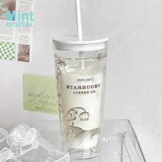 Starbucks cốc thủy tinh hai lớp dung tích lớn có ống hút 591ml
