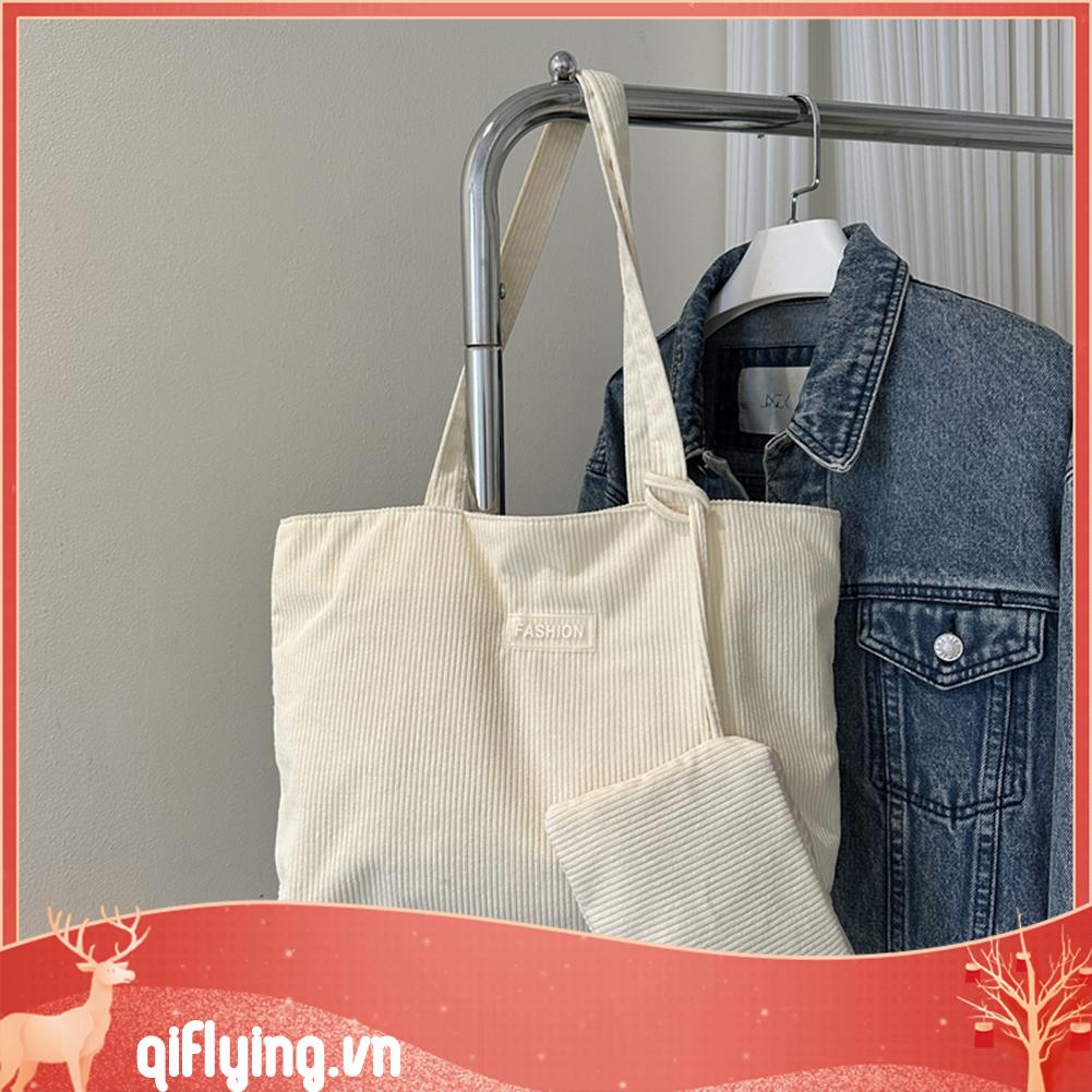 Set 2 Túi Xách Nhung Kẻ Có Khóa Kéo Thời Trang Mùa Đông Dành Cho Nữ