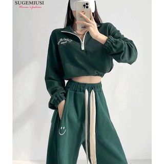 Sugemiusi Bộ Đồ Thể Thao Dài Tay Dáng Rộng Thêu Chữ Phong Cách Đường Phố Cho Nữ