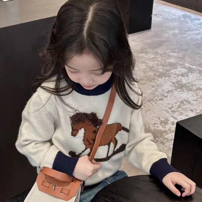 Áo Sweater Dệt Kim Dày Dặn In Hình Ngựa pony Dễ Thương Phong Cách Hàn Quốc Thời Trang Mùa Đông Cho Mẹ Và Bé