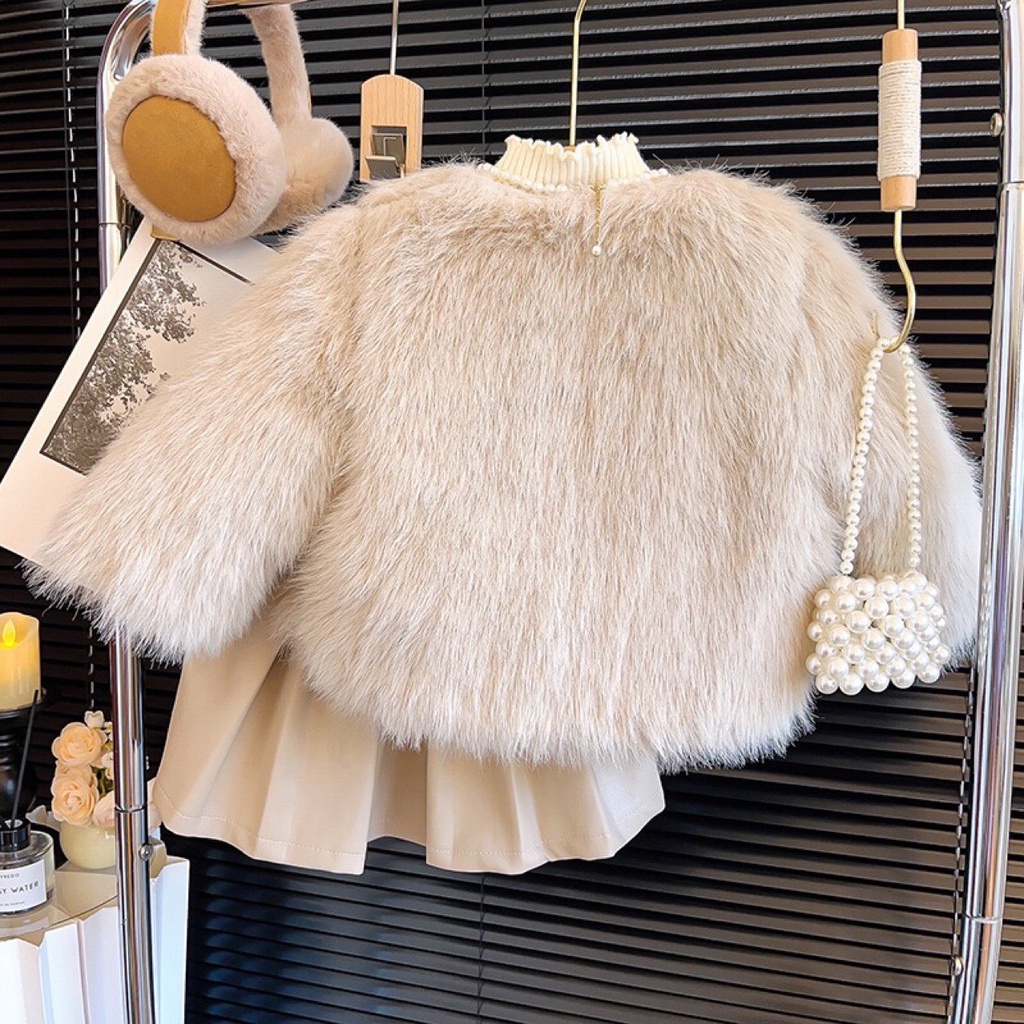 SET ÁO KHOÁC LÔNG PHỐI CHÂN VÁY DA XẾP LY SANG CHẢNH CHO BÉ- HÀNG QCCC