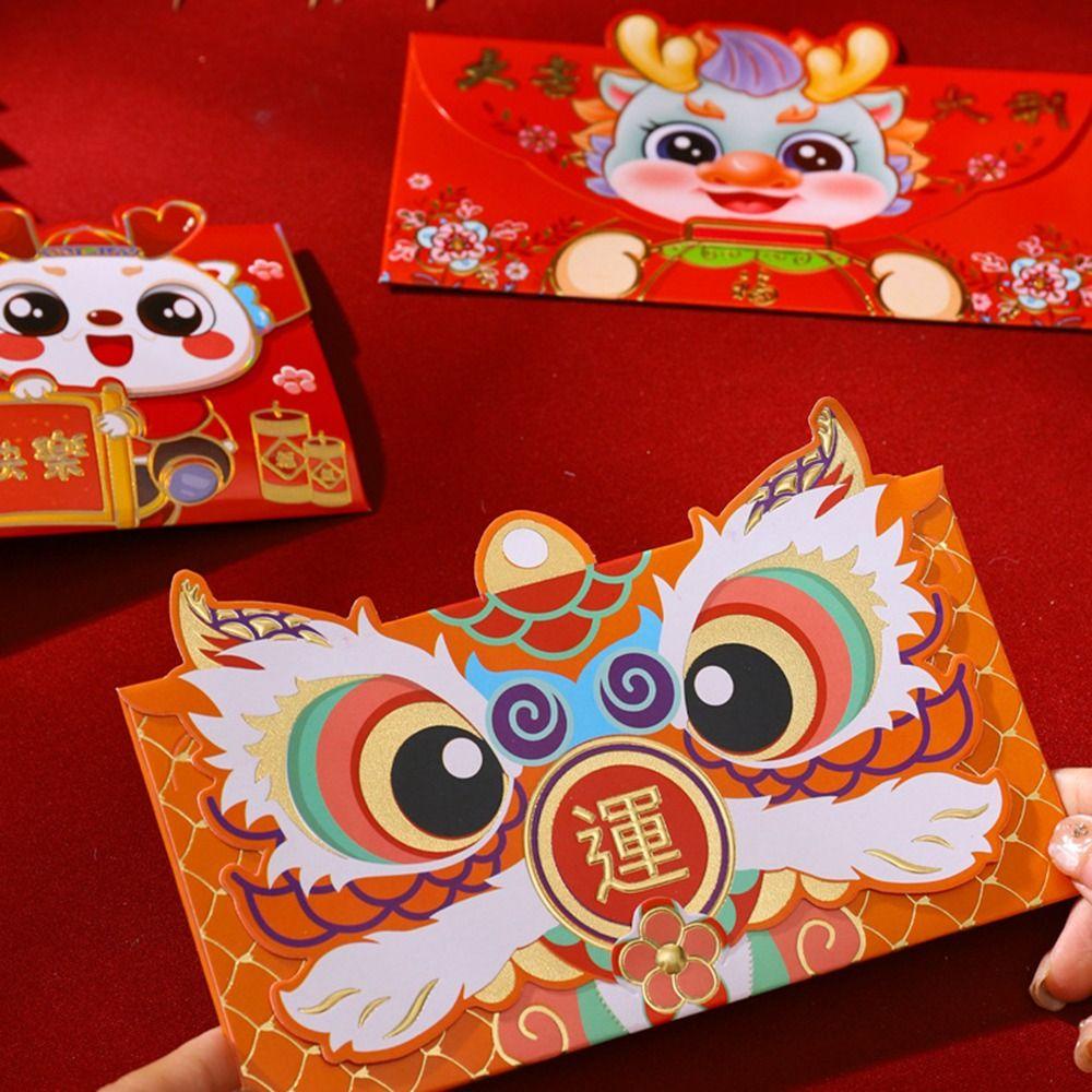 Btlimer Set 6 Bao Lì Xì Hình Rồng Đỏ Năm Mới Phong Cách Trung Hoa