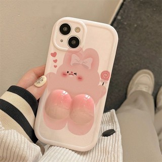 Ốp Lưng Cho iPhone7 7plus 8 8plus xs xr 11 12 13 14 15 Pro Plus Promax ins Phong Cách Dễ Thương Lập Thể Vui Vẻ Màu Hồng Bunny Điện Thoại
