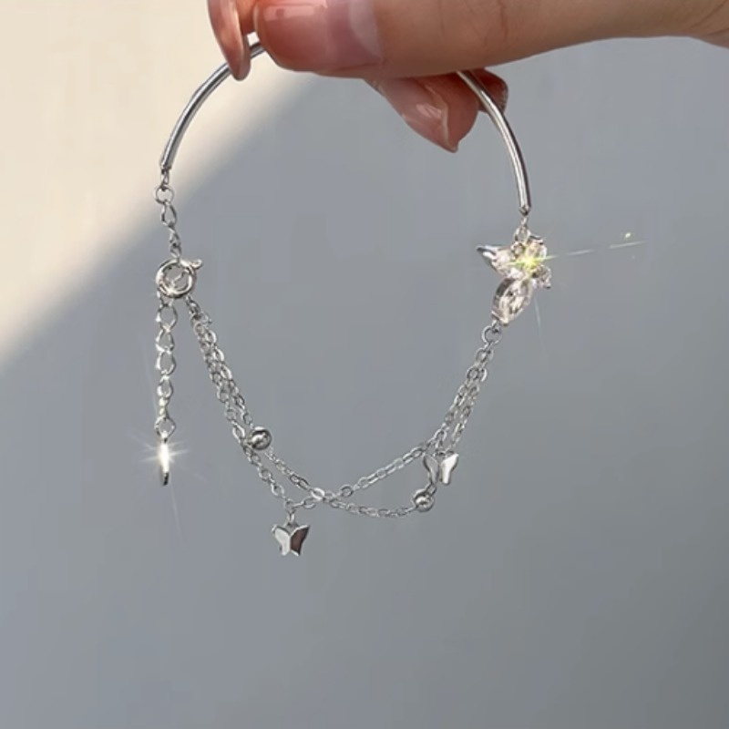 We Flower Vòng Tay Dây Xích Phối Mặt Hình Bướm Bằng Bạc Kiểu Hàn Quốc Lãng Mạn Cho Nữ