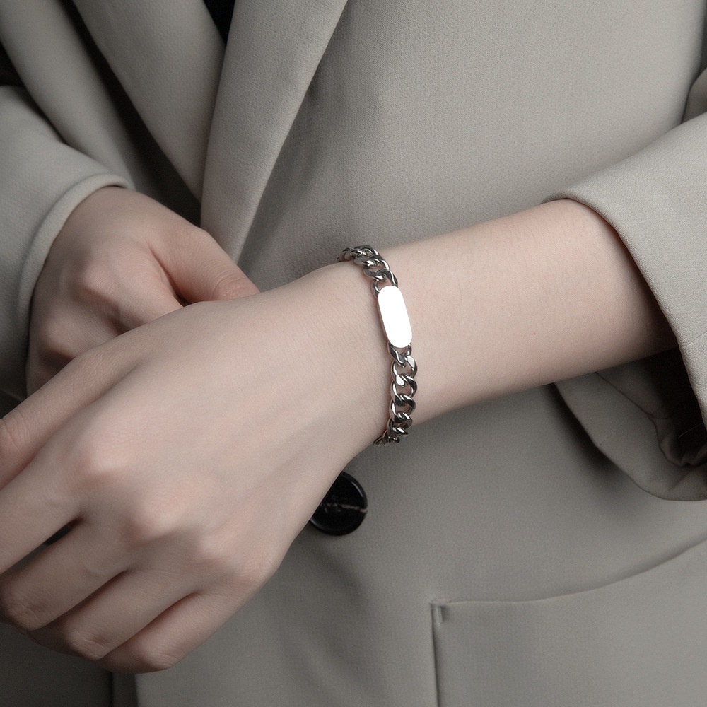Vòng Tay Thép Titan Màu Bạc Đơn Giản Thời Trang Hàn Quốc Phong Cách hip hop punk unisex