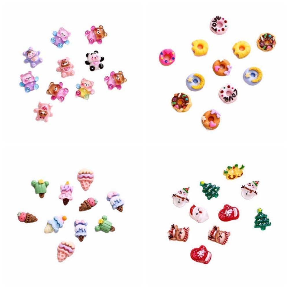 Fallforbeauty Bộ 10 Phụ Kiện Trang Trí Móng Tay Hình Ông Già Noel / Kỳ Lân / Gấu Tuyết Màu Sắc Hỗn Hợp