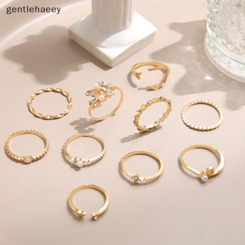 Gent set 10 Nhẫn Đeo Khớp Ngón Tay Màu Vàng Kim Cổ Điển Hình Trăng Sao Ngọc Trai Tình Yêu Thời Trang Đơn Giản Sáng Tạo