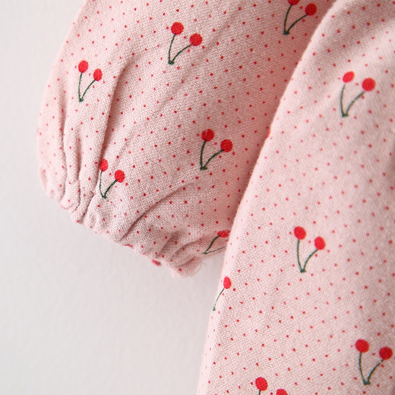 Đầm cotton Tay Dài In Họa Tiết cherry Dễ Thương Thời Trang Cho Bé Gái Sơ Sinh