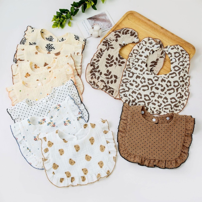 Haha Yếm Ăn cotton 4 Lớp Thoáng Khí Có Nút Điều Chỉnh Dành Cho Bé