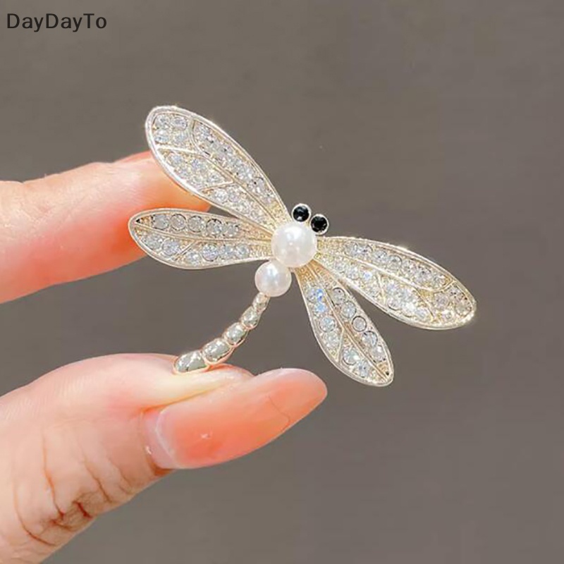Daydayto Trâm Cài Áo Hình Chuồn Chuồn Đính Ngọc Trai Pha Lê Lấp Lánh Phong Cách vintage Cho Nữ vn