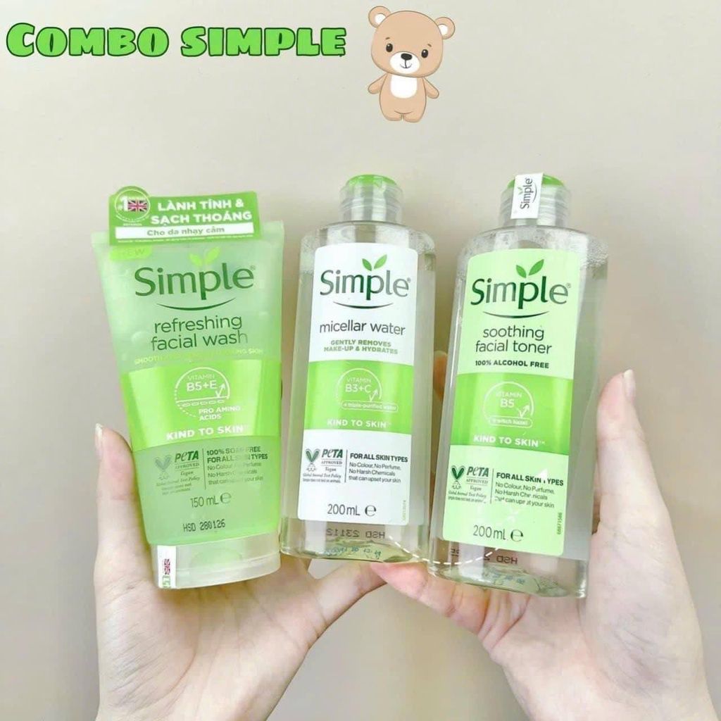 (Combo 3 món) Combo simple - Tẩy trang Simple - Sửa rửa mặt simple - Tẩy trang simple giá sinh viên cho các bạn dưỡng da