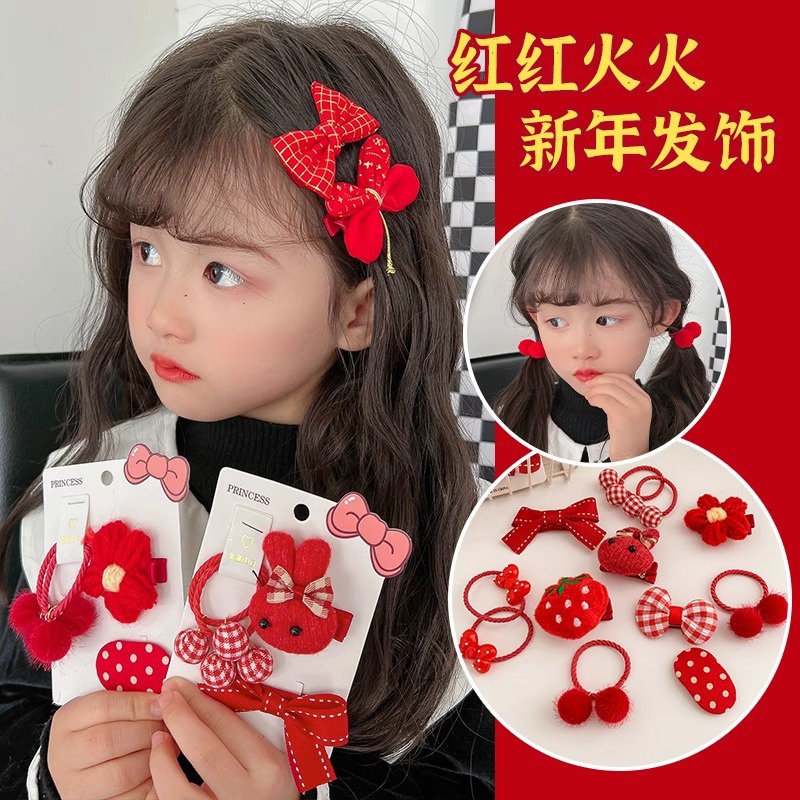 Set 3 Kẹp Tóc Nơ Xinh Xắn Đáng Yêu Mừng Năm Mới Cho Bé Gái