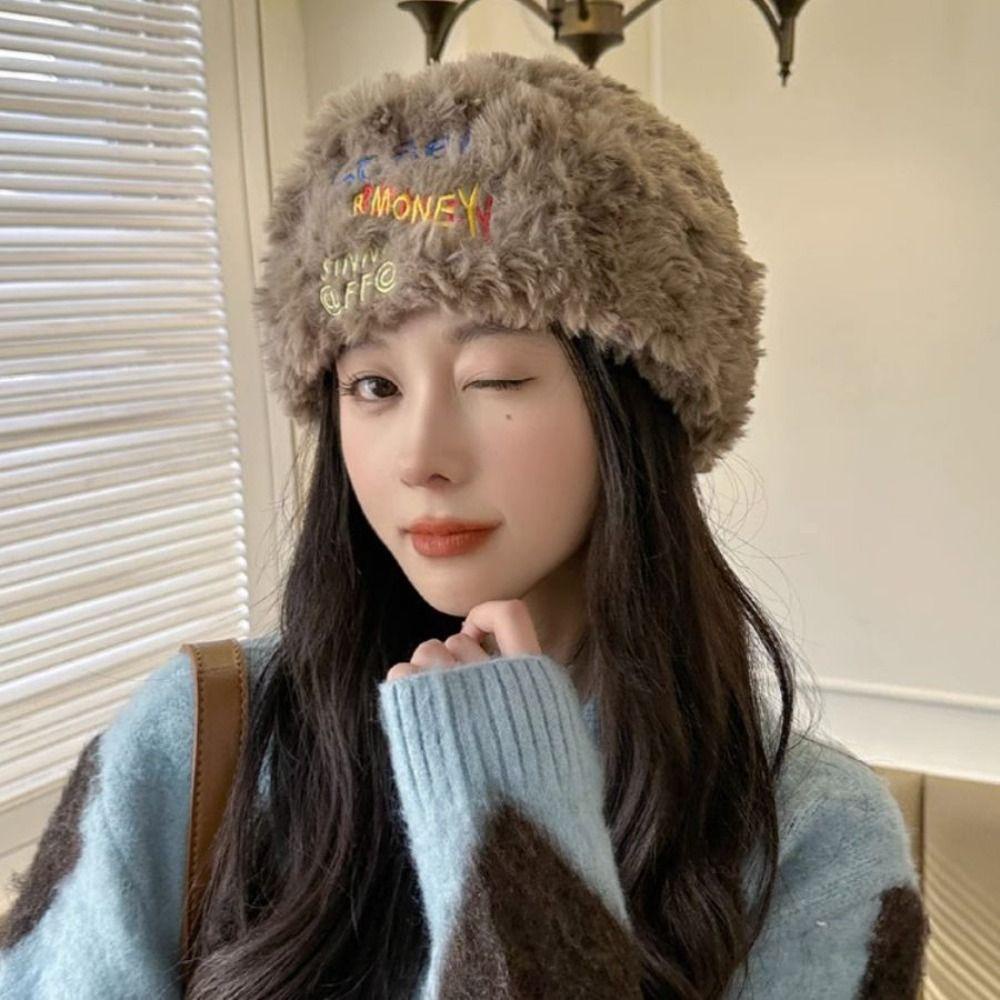 Mũ beanie Đính Hạt Nhân Tạo Thêu Chữ Dễ Thương Bảo Vệ Tai Thời Trang Mùa Đông