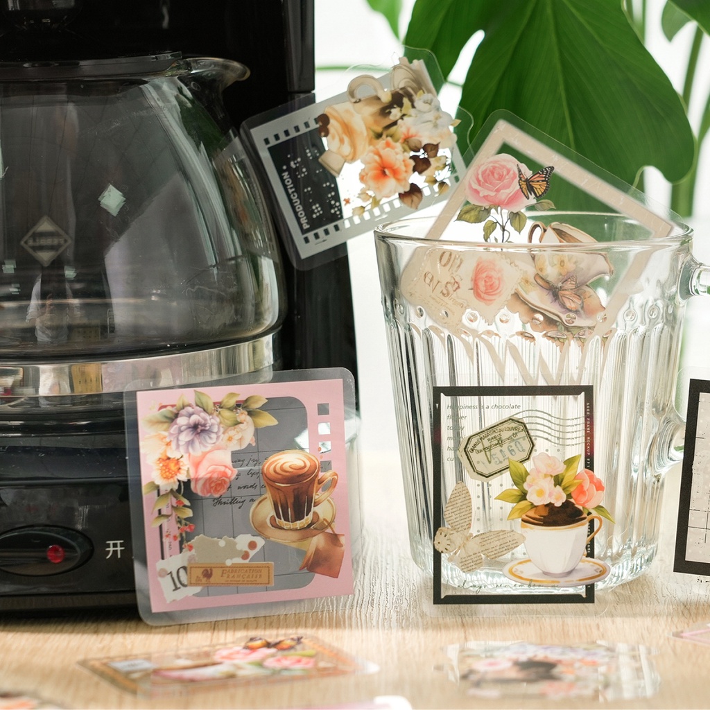 Enwei Bộ 30 Miếng Dán pet In Chữ coffee Collagen Dễ Thương Dùng Trang Trí Sổ Tay