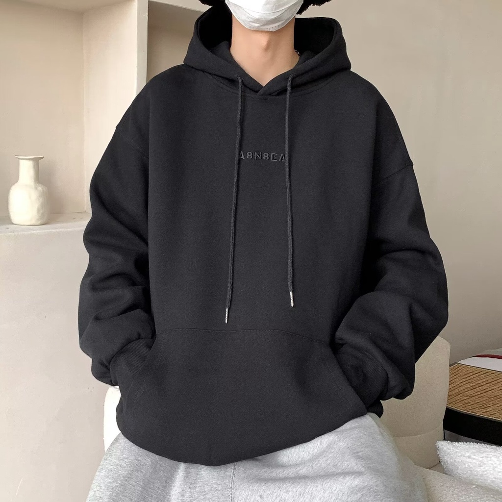 Áo hoodie cotton Màu Trơn Thêu Chữ Phong Cách Tối Giản Thời Trang Thu Đông Mới