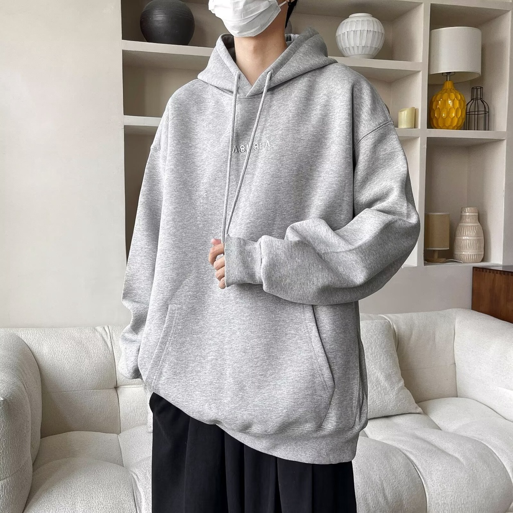Áo hoodie cotton Màu Trơn Thêu Chữ Phong Cách Tối Giản Thời Trang Thu Đông Mới
