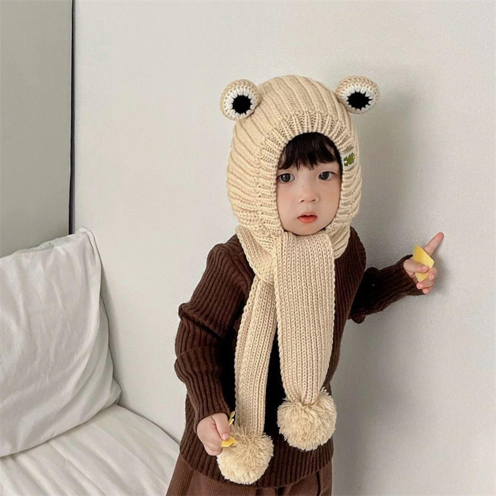 1 Set Mũ + Khăn Choàng Cổ + Khăn Choàng Cổ Bằng Vải Bông Mềm Giữ Ấm Hình Ếch Hoạt Hình Dành Cho Bé 2-8 Tuổi