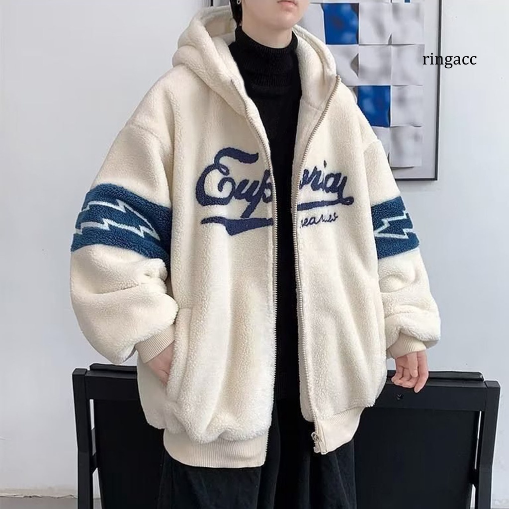 Áo Khoác cardigan Tay Dài Có Nón Trùm Khóa Kéo Trang Trí Chữ Trang Trí Dày Dặn Ấm Áp Mùa Thu Đông Cho Nam
