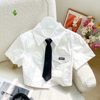 Áo sơ mi croptop quấn dây eo cực tôn dáng, Áo croptop sơ mi phối dây eo chất kate siêu xịn thoitrangteen00