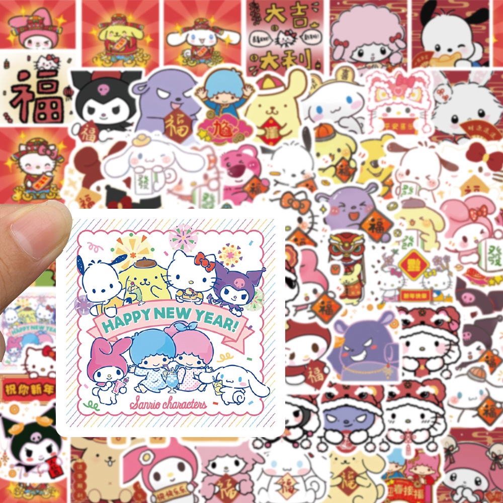 SANRIO Bộ 67 Miếng Dán Trang Trí Mũ Bảo Hiểm / Bút Chì Chống Thấm Nước Họa Tiết Hoạt Hình graffiti Dễ Thương