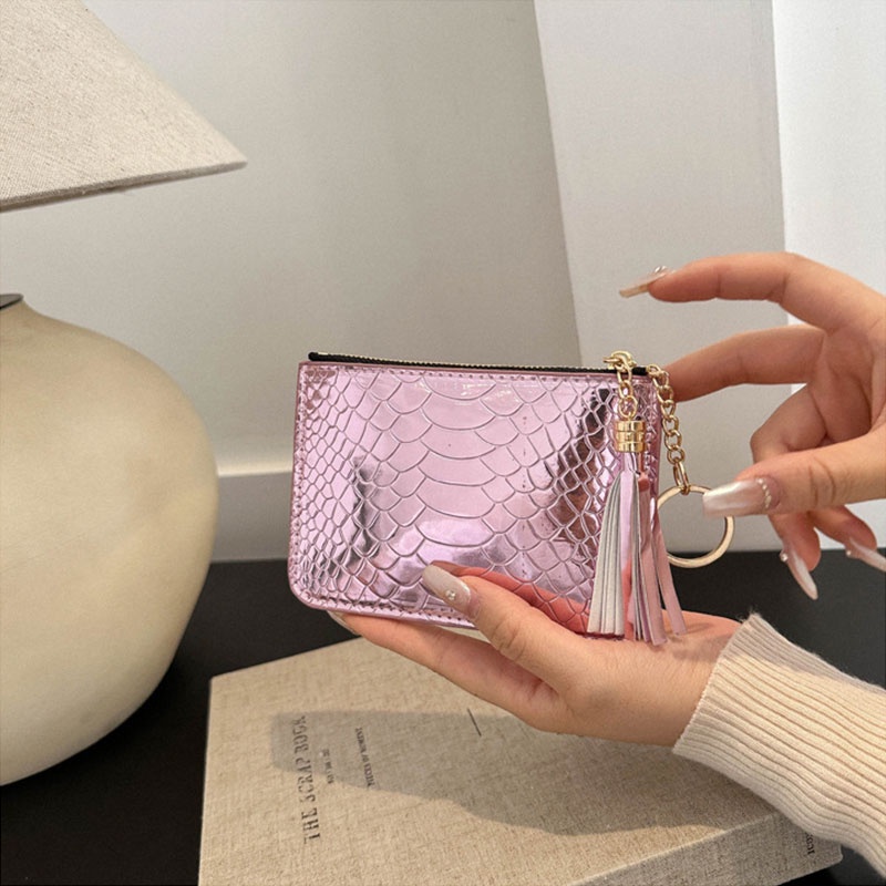 Deere jack Ví Nữ Họa Tiết Da Cá Sấu Màu laser y2k Phiên Bản Hàn Quốc instagram Phối Tua Rua retro Châu Âu Và Mỹ zero