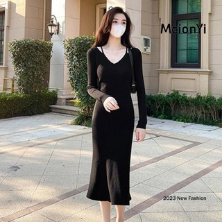 Mcionyi Đầm Dệt Kim Dài Tay Cổ Chữ v Thời Trang 2024 Dành Cho Nữ