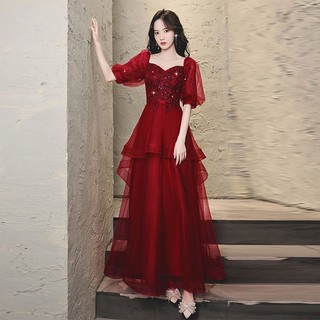 Mới đầm cưới ống rộng màu đỏ tía thời trang mùa hè cho cô dâu