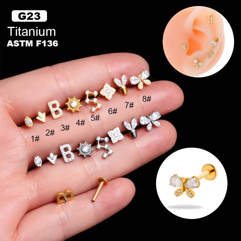 1 Đinh Tán g23 Titan Với zircon Hình Bướm 16gauge tragus helix lobe Tươi Mới