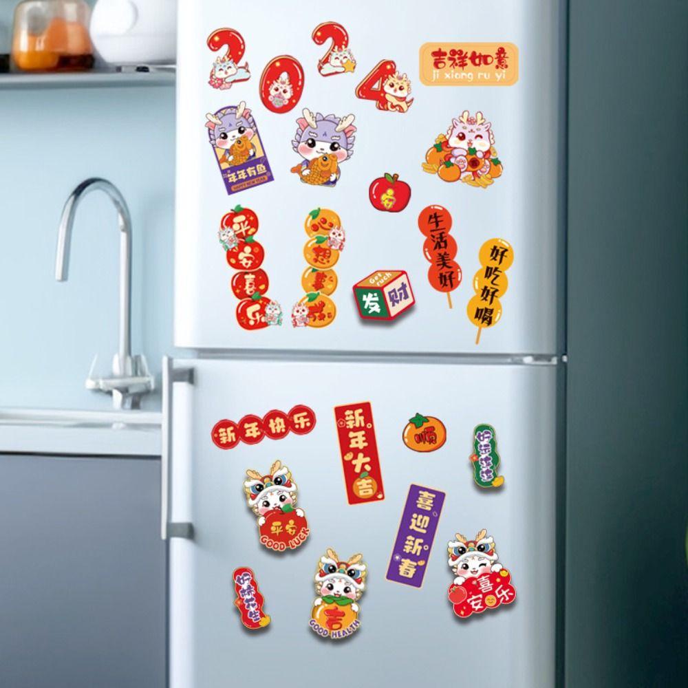 Kenton set 6 Sticker Dán Tủ Lạnh Trang Trí Hình Rồng Năm Mới Không Để Lại Dấu Vết