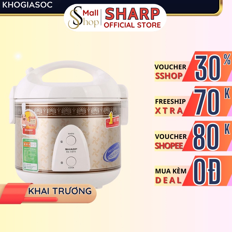 Nồi cơm điện nắp gài mini 1 Lít Sharp Chính hãng, Sản xuất Thái Lan, lòng nồi chống dính KS-11ETV - SSHOP