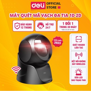 Máy quét mã vạch 1d 2d deli - máy quét sản phẩm không dây kết nối đa thiết bị thông minh cho siêu thị, tạp hóa, cửa hàng